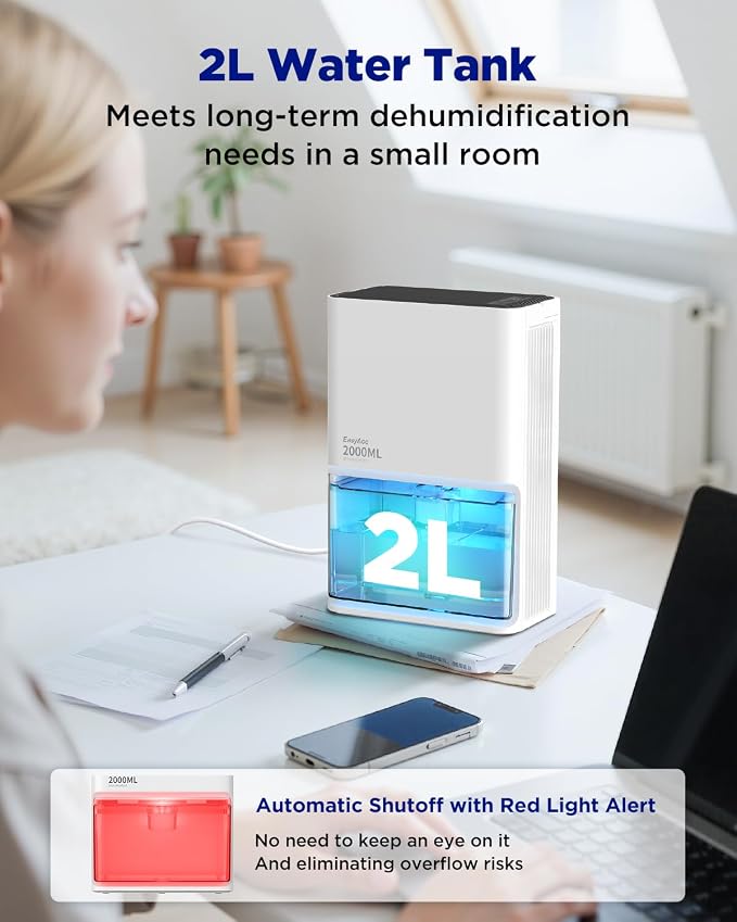 EasyAcc Small Dehumidifier for Bathroom, 68OZ 500Sq.Ft Quiet Dehumidifiers for Home with Auto Defrost, Auto Shut Off, Dual-Semiconductor Mini Dehumidifiers for Bedroom Home RV Room 7 Color Light