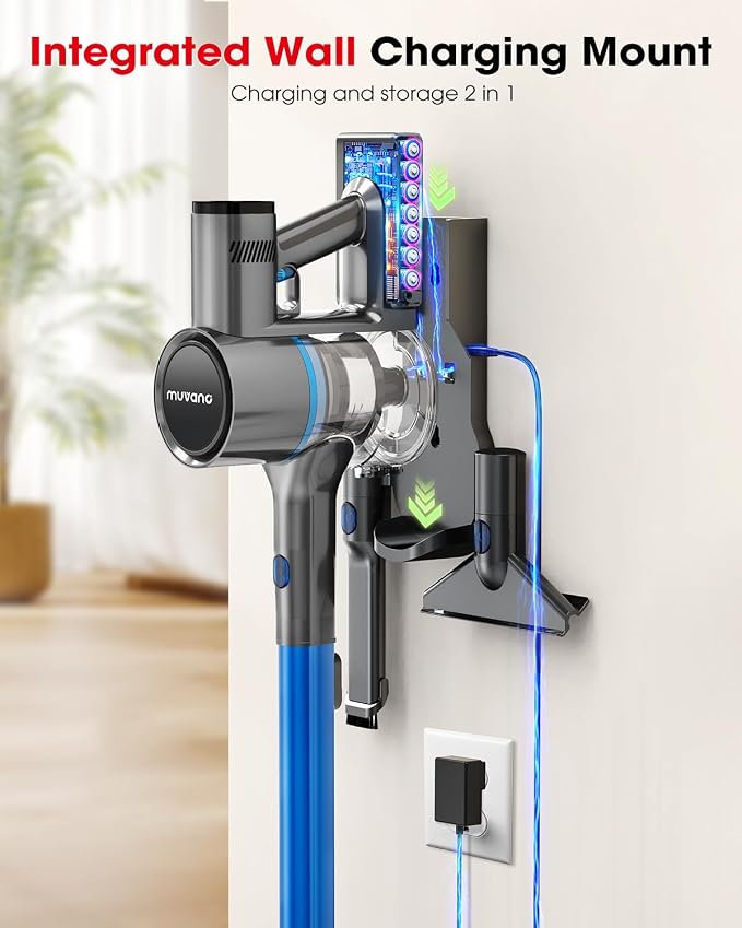 Cordless Vacuum Cleaners for Home, G26 Vacuum Cleaner, 45KPA Powerful Suction, Up to 60 Minutes, Tangle-Resistant, Rechargeable Stick Vac with Wall Mount for Pet Hair, Hardwood Floors, Navy Blue