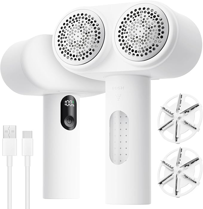 Mosthink Fabric Shaver, 2-in-1 Electric Lint Remover & Build-in Lint Brush, Large Fuzz Remover for Clothes Couch Furniture (White, 2000mAh)