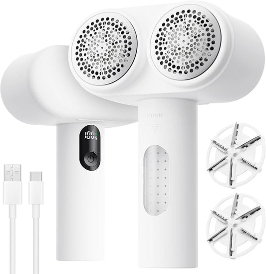 Mosthink Fabric Shaver, 2-in-1 Electric Lint Remover & Build-in Lint Brush, Large Fuzz Remover for Clothes Couch Furniture (White, 2000mAh)