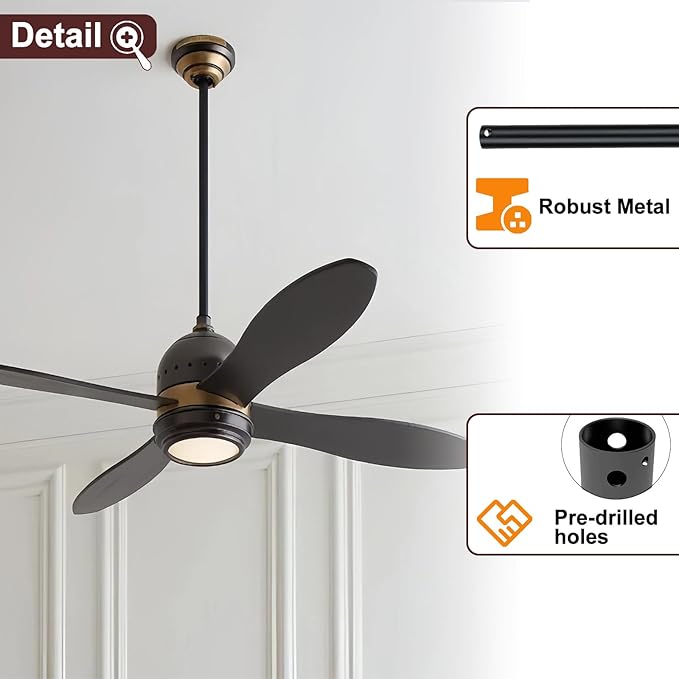 48 Inch Ceiling Fan Downrod, 1" Diameter Matte Black Ceiling Fan Extension Rod (No Threads),Universal Down Rods for Ceiling Fans,Easy Installation