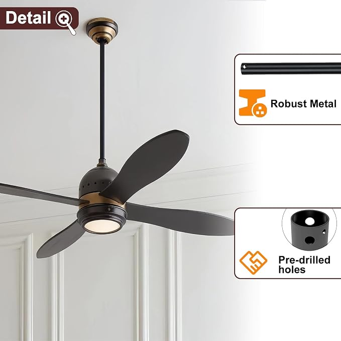 72 Inch Ceiling Fan Downrod, 1" Diameter Black Ceiling Fan Extension Rod (No Threads),Universal Down Rods for Ceiling Fans,Easy Installation