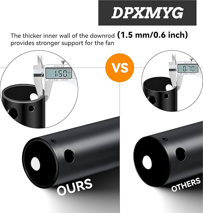 72 inch Ceiling Fan Downrod, 6 FT Black Downrod for Ceiling Fan, 1 inch Outside Diameter, Boom Suitable for a Wide Range of Fans (Black, Not Threaded)