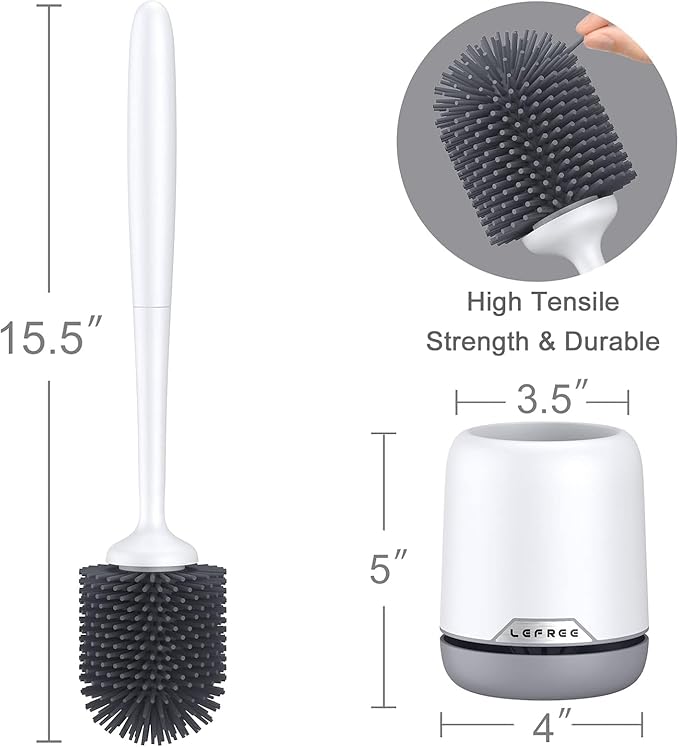 efree 2 Pack Silicone Toilet Bowl Brush and Holder Set with Ventilated Holder, Floor Standing & Wall Mounted Toilet Scrubber