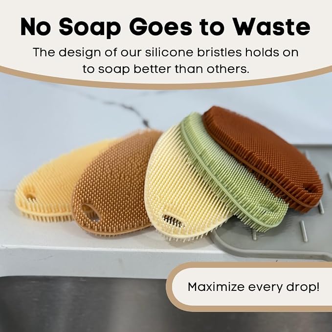 Silicone Dish Scrubber Set of 5 | Reusable Silicone Sponges for Dishes | BPA-Free Food Grade Kitchen Scrubbers | Non-Scratch for Dishes, Pots, Pans & Household Cleaning [Fall]