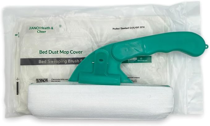 Pre-Moistened Bed Brush with 50 Disposable Covers, Hand Brooms for bedrooms, Hotels, Nursing Homes, Wellness Centers, Beauty Salons, and pet accommodations - No Washing Required, Deep Cleans Dust