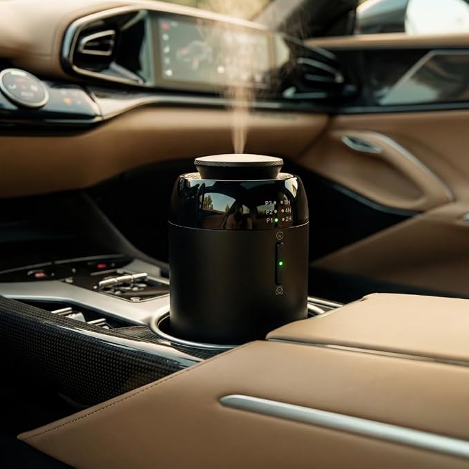 Car Diffuser & Home Air Freshener Waterless – Rechargeable – Intelligent Aroma Diffuser with Dual Mode – Portable Odor Eliminator for Car, Office Desk, and Small Room – Up to 150 SQFT (Black)