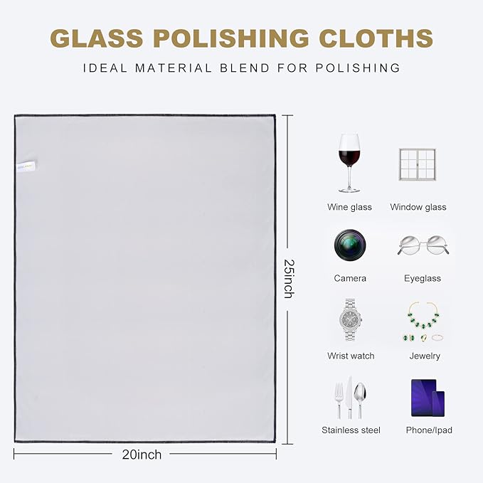 SINLAND Microfiber Glass Polishing Cloths Large Size Thick Lintless Drying Towels for Wine Glasses Stemware Dishes Stainless Appliances 20 Inch X 25 Inch Pack of 2 Grey