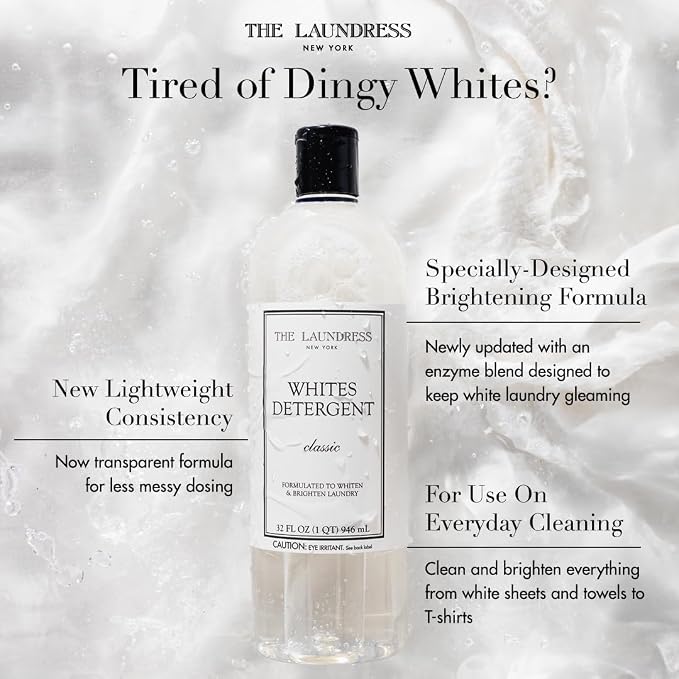 The Laundress Whites Detergent, Concentrated Laundry Detergent Liquid, Whiten & Brighten Clothes, Tough on Stains, Classic Scent, 32 oz.