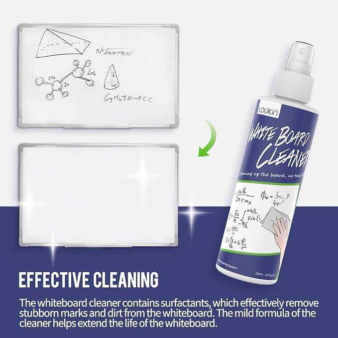 loukin Whiteboard Accessories Bundle | Non-toxic Whiteboard Cleaner Kit (8.5 fl oz) Magnetic and Adhesive Marker Holder (Black) Shag Dry Erase Eraser & Whiteboard Cleaner (3.4 fl oz)