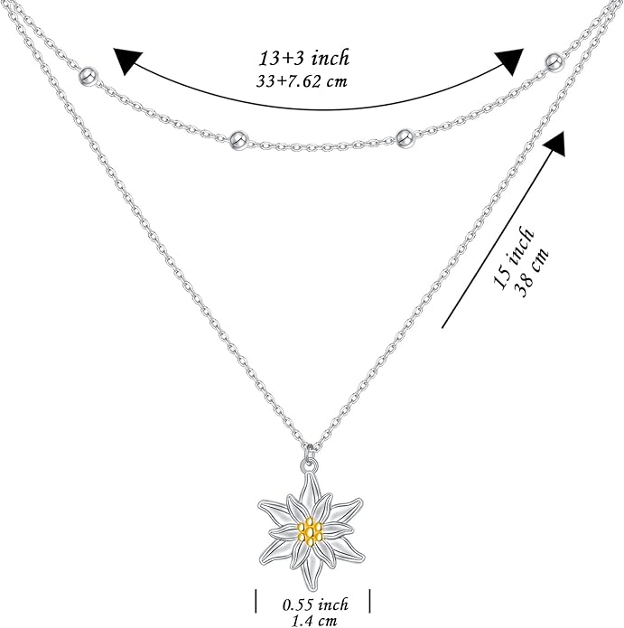 FLYOW Layered Choker Necklace S925 Sterling Silver Star Full Moon Daisy Flower Pendant Disc Jewelry Adjustable Clavicle Necklaces for Women Girls Birthday Gifts