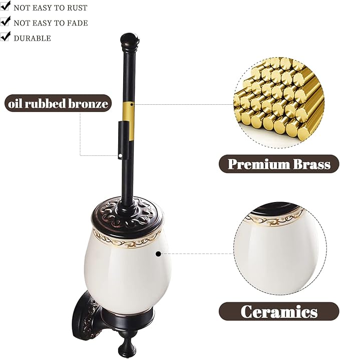 Leyden Bronze Toilet Brush Holder,Oil Rubbed Bronze Toilet Brush Plunge Retro Toilet Bowl Brush Bathroom Accessories Wall Mounted