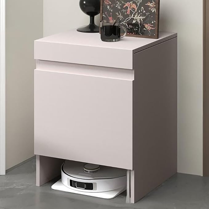 Robot Vacuum Stand Cabinet,Storage Cabinet with Doors for Robot Vacuum Cleaner,End Side Table for Home Office,Wood Freestanding Rack for Living Room Home Office Kitchen(Gray)