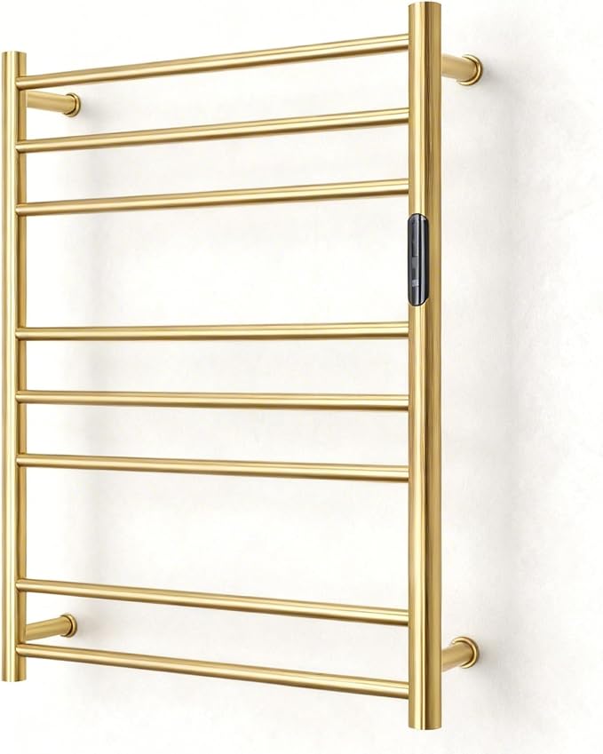 Luxury 8 Bars Towel Warmer Wall Mount Electric Plug-in/Hardwired Heated Towel Rack, Heated Towel Drying Rack with Timer & Temperature Multi-Level Adjustable (Brushed Gold, 8 Bars)