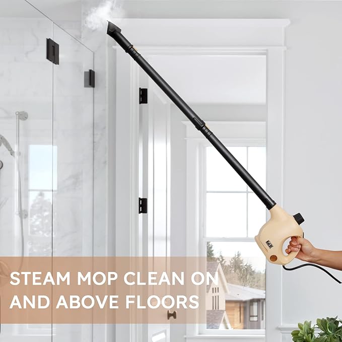 KeLDE 1300W Pressurized Handheld Steam Cleaner with Extension Rod, 12 Accessories, Multi-Surface Multi-Purpose Steam Mop for Deep Cleaning Home, Kitchen, Floor, Grout, Upholstery, Sofa, Carpet and Car