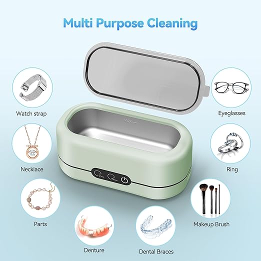 Miorcols Ultrasonic Jewelry Cleaner 48KHz Ultrasonic Cleaner Machine for Jewelry, Glasses, Retainers, Rings, Dentures, Watch Strap 12oz 304 Stainless Steel- Green