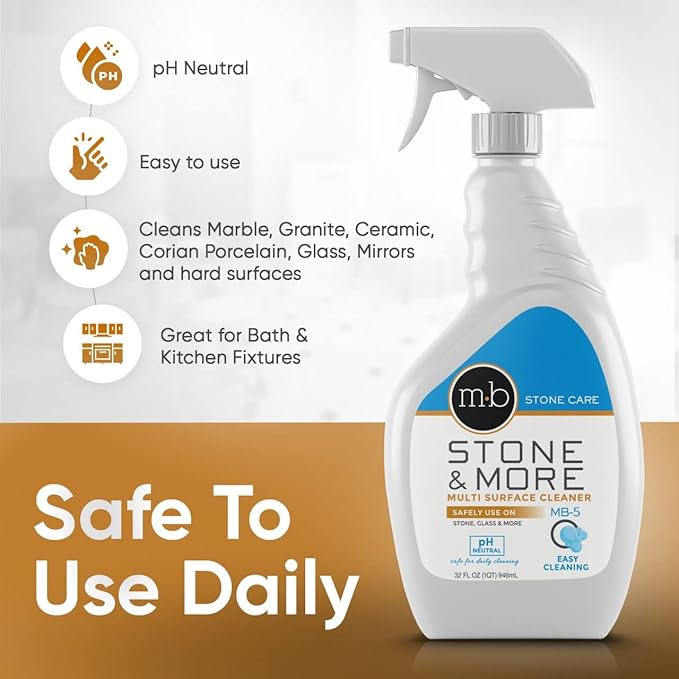 MB-5 Stone & More 2 Pack All Purpose Cleaning Spray Kitchen Counter Cleaner Spray for Marble and Granite– No Streak Formula for Stone, Glass, Granite, Ceramic, Corian, Porcelain (2x 32 oz)