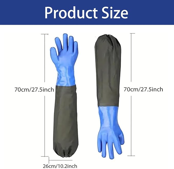 2Pair PVC Chemical Resistant Long Rubber Gloves Elbow Length,Heavy Duty Waterproof Gloves For Dishwashing Cleaning Chemical Pool Pond Acid Work, 25 Inches, Large-(Blue)