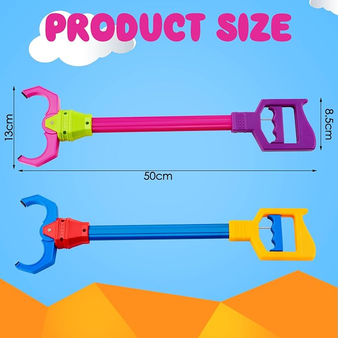 Lewtemi Interactive Grabber Claw Toy for Kids, 18 Inch Robot Arm Hand Claw Reacher Pickup Tool, Hand Eye Coordination & Fine Motor Skills Stem Toys Gift Pack for Boys Girls(Red, Blue,4 Pcs)
