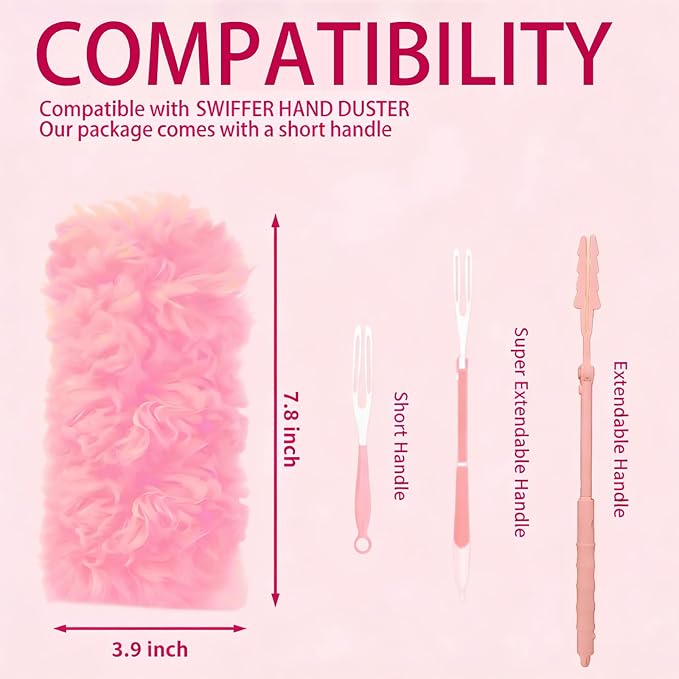 Pink Duster Refill for Swiffer Duster, 20 Count Heavy Duty Duster Refills Kit with 1 Handle for Cleaning Dusting Furniture Blind Ceiling Fan, 360 Disposable Duster Refills Feather Duster