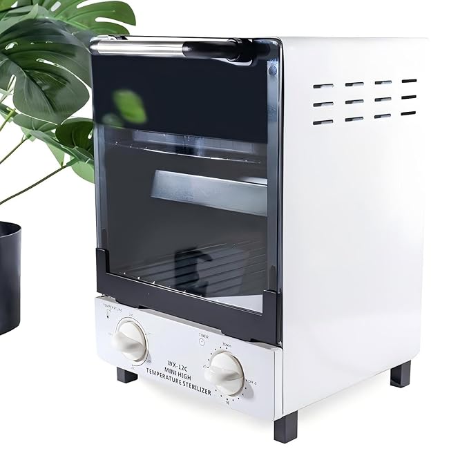 Sterilizer for Nail Tools, 12L Multifunctional High Temperature Cleaning Dry Box Stainless Steel with Temp Control, Tweezer Sterilizer, Stainless Trays, Timer, Nail Salon Equipment