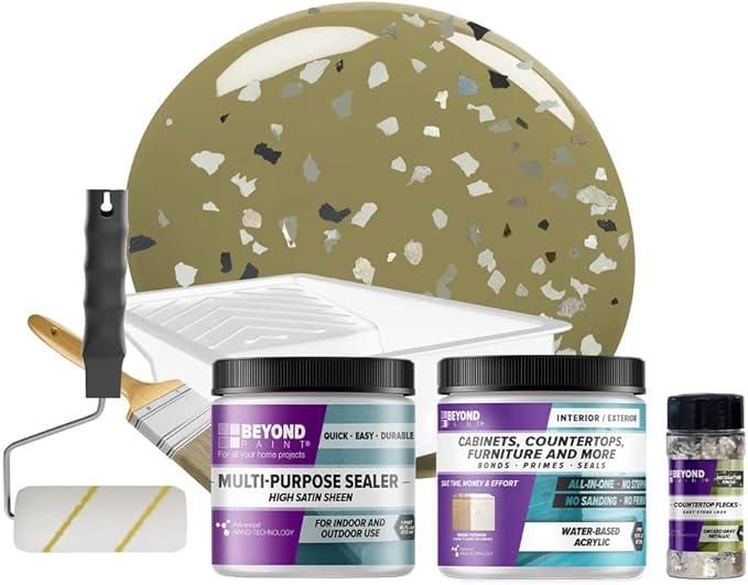 Beyond Paint Smoked Gray Flecks Countertop Makeover Kit with Paint, Sealer, Flecks, and Tools for Countertops, Sage