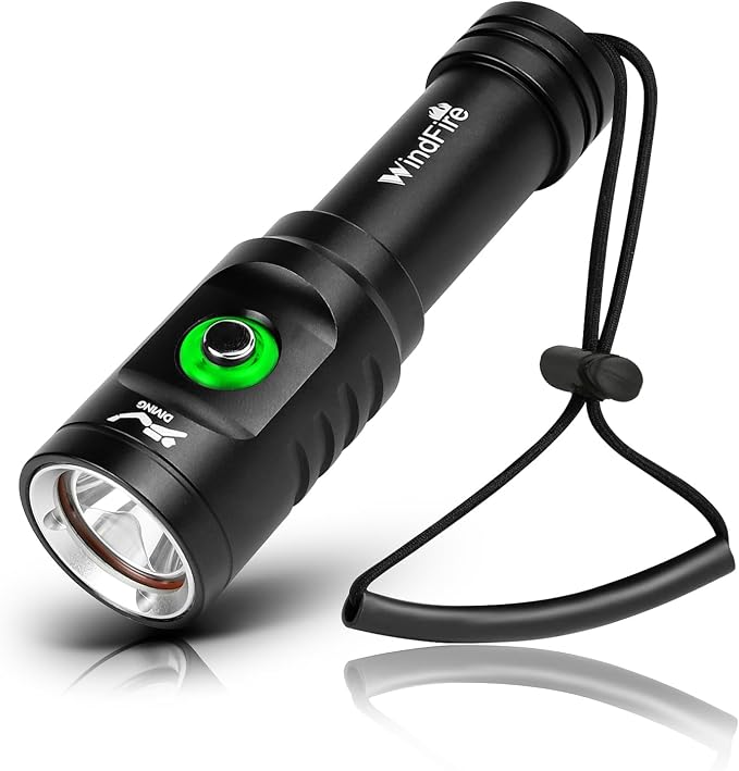 WINDFIRE Dive Light Scuba Diving Flashlight Bright Underwater Flashlight | 3 Modes, Power Indicator, IPX8 Waterproof, Built-in Battery Non-detachable, Long-lasting, Night Diving & Snorkeling