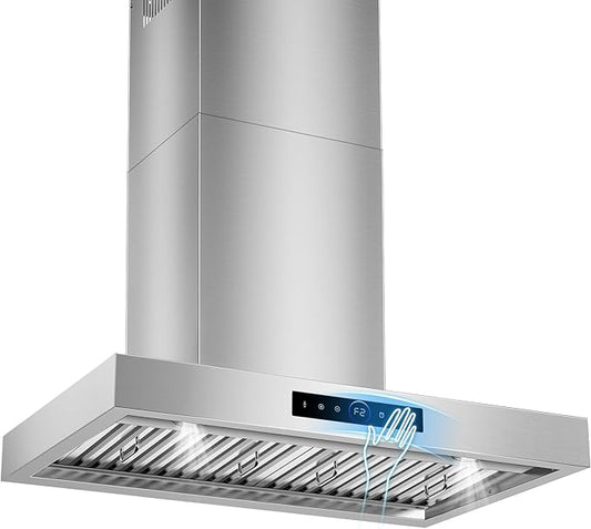 30 inch Wall Mount Range Hood, 1200 CFM with 4-Speed Gesture Sensing & Touch Control, Stainless Steel Ducted Kitchen Stove Vent Hoods with 2 LED Lights, Time Setting, Dishwasher-Safe Baffle Filters