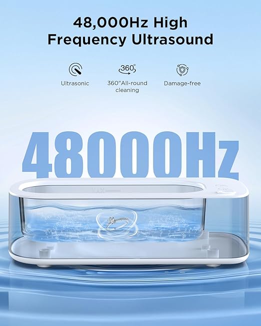 Ultrasonic Jewelry Cleaner Machine: 48KHz Ultra Sonic Cleaner for Jewelry,Eyeglass,Rings,Watch Band,Dentures,with Dual Cleaning Modes,350ML 304 Stainless Steel Tank,Gift for Wife,Mom,Daughter