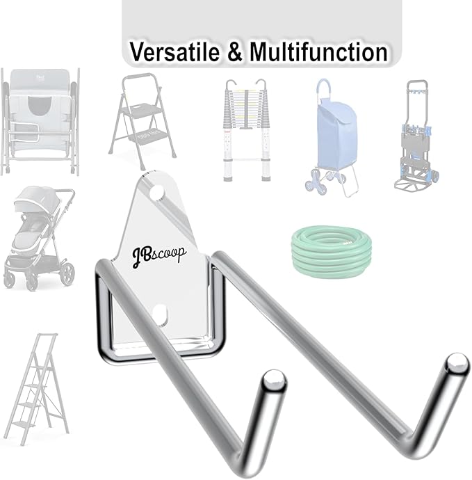 JBscoop 4 Stainless Steel 304 Garage Hooks, Heavy Duty Organizer & Wall Mount Hanger Rack for Tools, Equipment, and More, Rust-Resistant & Durable