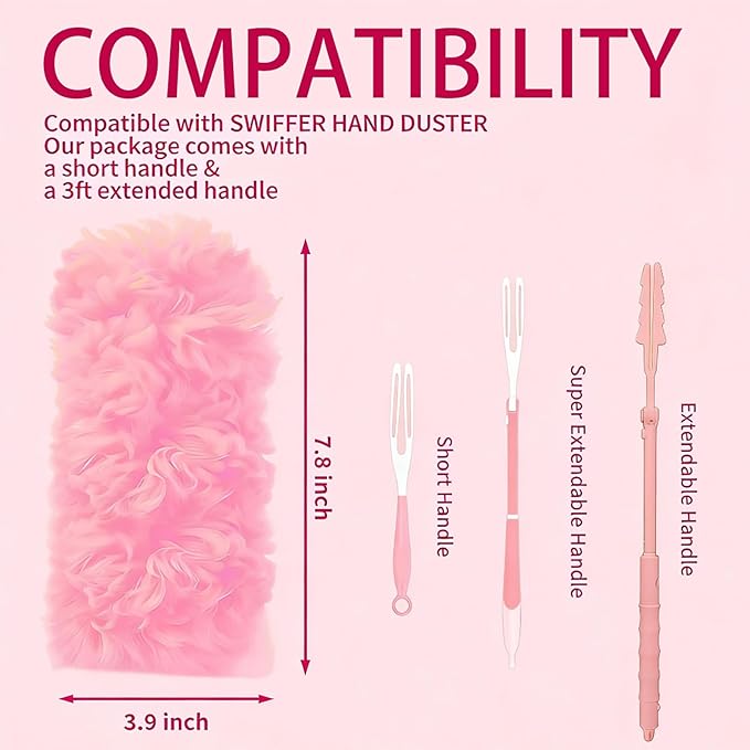 Duster Refill for Swiffer Duster, 50 Count Heavy Duty Duster Refills with 2 Handle & 6 Pack Reusable Duster Refill for Swiffer Duster Extended Handle for Cleaning