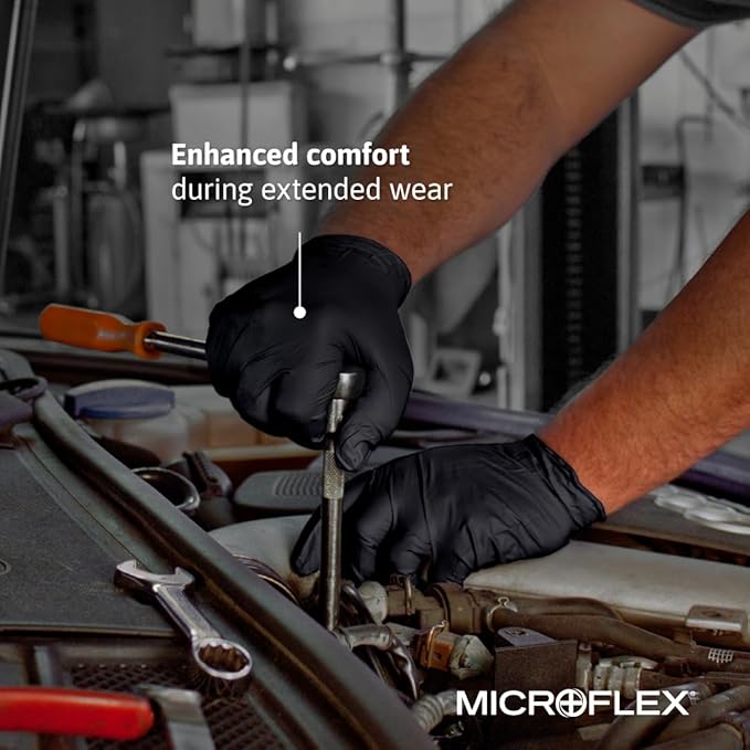 Ansell MICROFLEX MidKnight Touch 93-732 Disposable Nitrile Exam Gloves for Auto, Tattoo, Dentistry, Catering, 4.3 mil - XL, Black (Case of 1000)