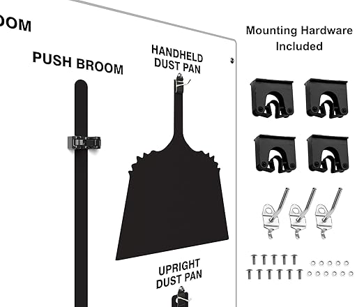 Clean & Sweep 5S Shadow Board/Wall Mount Broom Holder, 68" x 30" Board, 5S Cleaning Station - Board Only, Tools Sold Separately, Made in The USA by AccuformNMC, White/Black, PSB714WTBK
