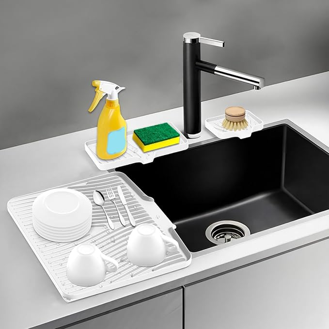 Silicone Dish Drying Mat for Kitchen Counter, Dish Drying Pad, Non-Slip Drain Pad with Built-in Drain, Heat Resistant Stone Drying Mat