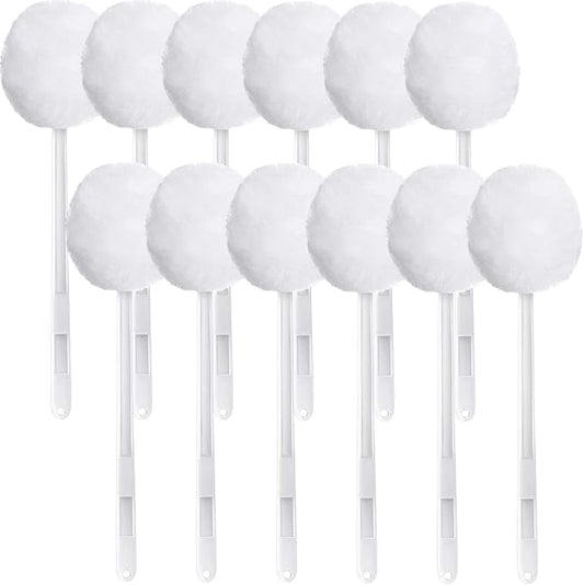 Eaasty Toilet Bowl Brush with Long Plastic Handle Bulk Disposable White Soft Swab Toilet Bowl Cleaners Mop with Silk Cotton Brush for Bathroom, 11 x 4.3 Inch(12 Pack)