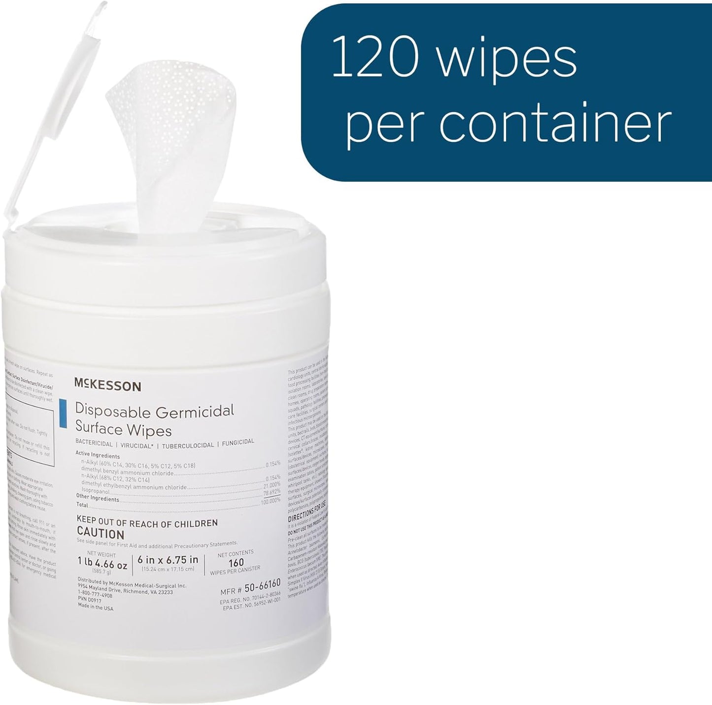 McKesson Germicidal Wipes [480 Count] Disinfecting Wipes, Alcohol Cleaning Disinfectant Wipes, Hospital Grade Multi-Surface Wipes, 160 Wipes, 3 Pack