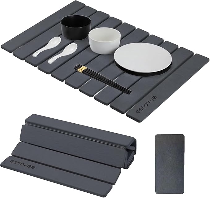 Large Stone Dish Drying Mat for Kitchen Counter, 24"×16" – Quick Drying Diatomaceous Earth, Super Non-Slip, Absorbent, Birthday Gfts for Women Mom Grandma (2PCS Dark Gray, 24" x 16"& 8" x4 ")