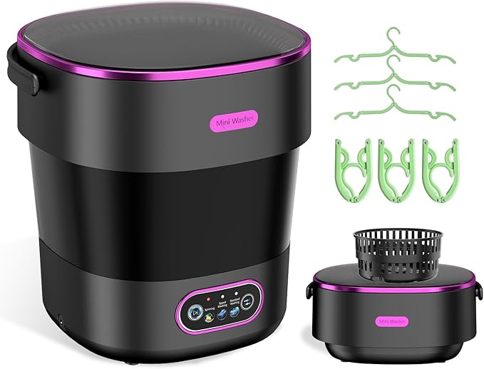 Portable Washing Machine, Folding 20L Mini Washer and Spin-Dryer, 3 Cleaning Modes Small Compact Laundry Machine of Underwear, Baby Clothes, for Apartments, Dormitories, RV, Travel, Black