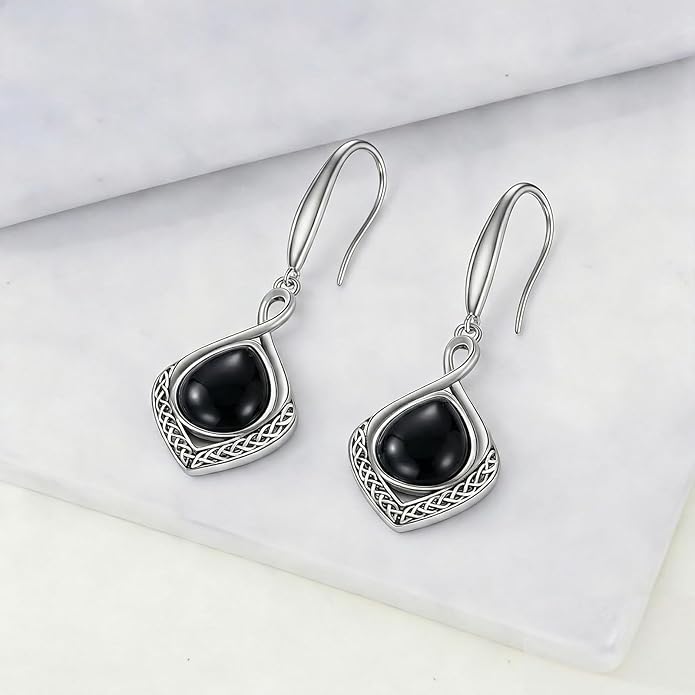 PELOVNY Celtic Knot Filigree Earrings for Women 925 Sterling Silver Moss Agate/Birthstone Infinity Earrings Birthday Christmas Jewelry Gifts for Mom Daughter Wife Sister