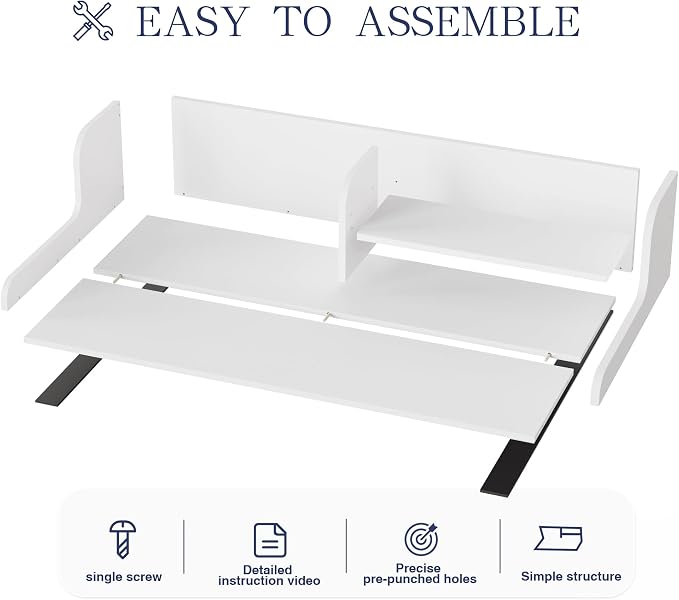 DTK Washer Dryer Wood Countertop with Shelf, Laundry Topper with Non-Slip Mat,27.55" Depth x 54" Width Dryer Covers for The Top with Edge Rails (White)