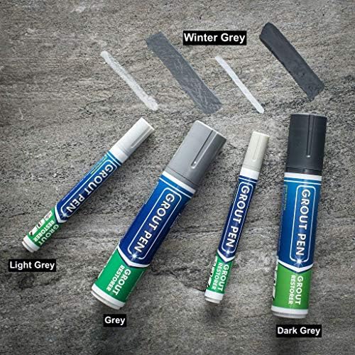 Grout Pen Tile Paint Marker: Winter Grey 1 Pack and 2 Pack with Extra Tips (Narrow, 5mm) - Waterproof Grout Colorant and Sealer Pen to Renew, Repair, and Refresh Tile Grout - Cleaner Floor Pens
