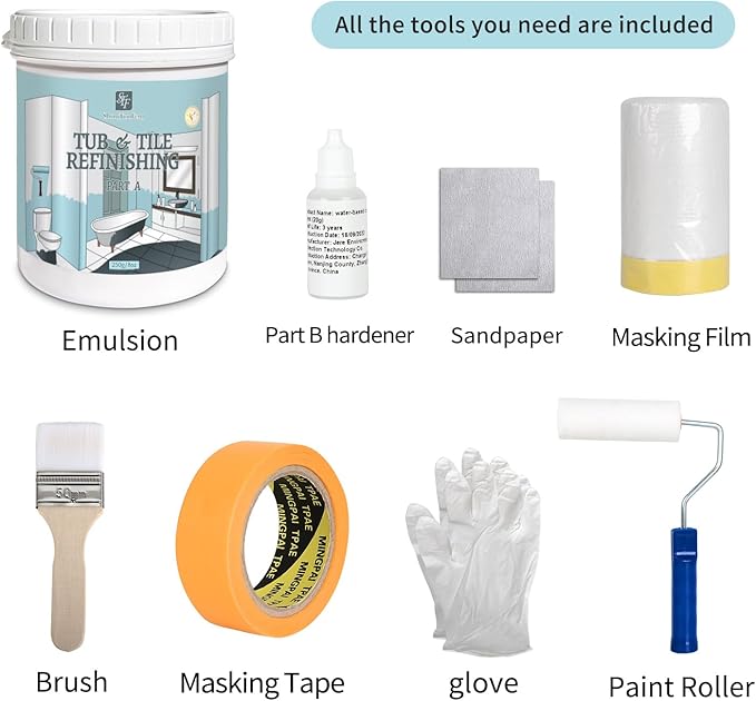 32 FL Oz Black Ceramic Tub and Tile Refinishing Kit - Bathtub, Bathroom Wall, Countertop, Sink Paint - Easy to Use, Waterproof, Low Odor, No Toxic (White 50-60 sq.ft)