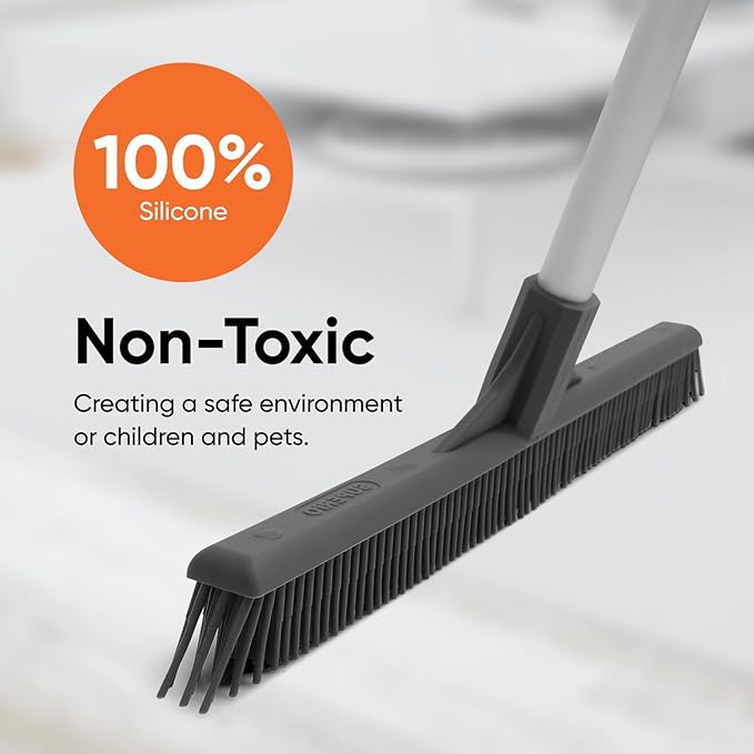 Superio 16” Pet Hair Remover Silicone Broom Head Only - Carpet Rake for Fur Removal - Rug Rake to Fluff Carpet – for Dust on Hardwood Floor & Tile – Rinse to Clean