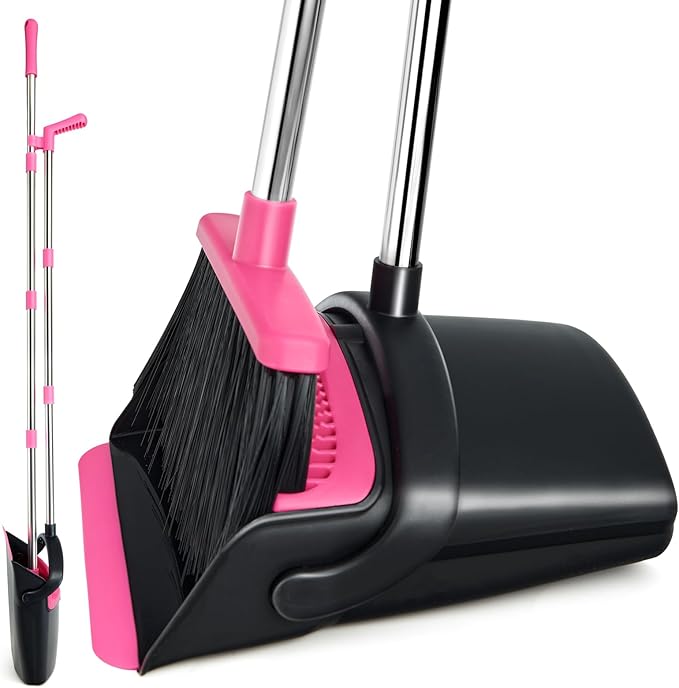 Broom and Dustpan Set+Self-Wringing Twist Mop for Floor Cleaning, 57” Long Handle Heavy Duty Microfiber Mop for Wet Mopping on Tile, Hardwood, Kitchen, Bathroom, Patio, Garage