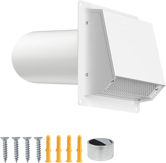 3 Inch Dryer Vent Cover Outside, Galvanized Steel Exterior Hooded Wall Vent Cover with Removable Screen & Cushioned Backdraft Flap, Exhaust Vent for House Through-Wall Dryer Vent Kit (White - 3 Inch)