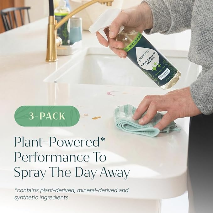Puracy All Purpose Cleaner Spray – Plant-Powered Multi-Surface Cleaner - Surface Cleaner Solution As Seen on TikTok (Green Tea & Lime, 16 fl oz, 3 Pack)