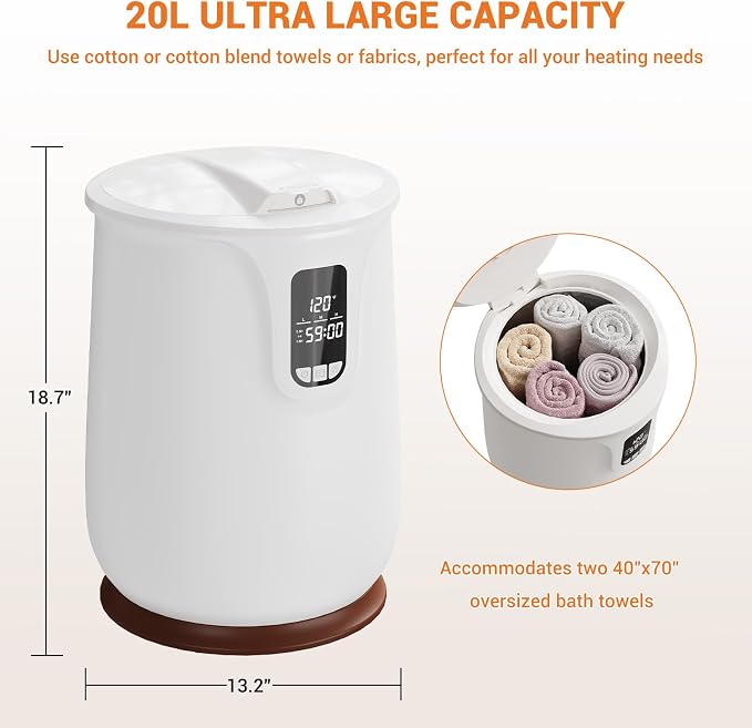 20L Smart Towel Warmer | Timer, Adjustable Heat & Auto Shut-Off | for Bathroom & Home Spa