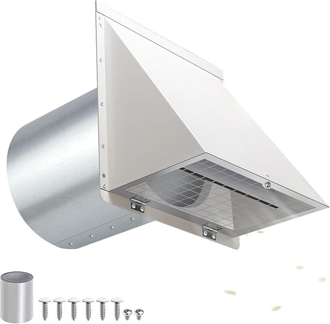 5 Inch Hooded Wall Vent with Screen and Damper,5'' Wall Vent Cover Exhaust Vent Cover Cap,Exterior Dryer Vent Cover Hood for Outdoor Kitchen Range Hood/Dryer/Bathroom Exhaust-Galvanized Steel,White