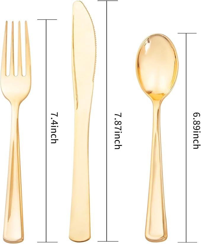 Liacere 200Pcs Gold Plastic Silverware-Gold Plastic Cutlery - Disposable Silverware include 100 Forks 50 Spoons 50 Knives Perfect for Parties & Weddings & Restaurants &Events