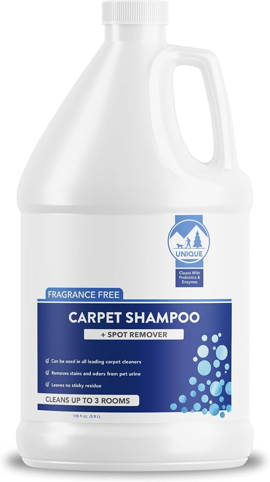 Unique Carpet Shampoo, Pet Stain & Odor Remover, Enzyme Carpet Cleaner for Dog & Cat Urine, Deep Cleaning Solution, Value Size, 128 oz